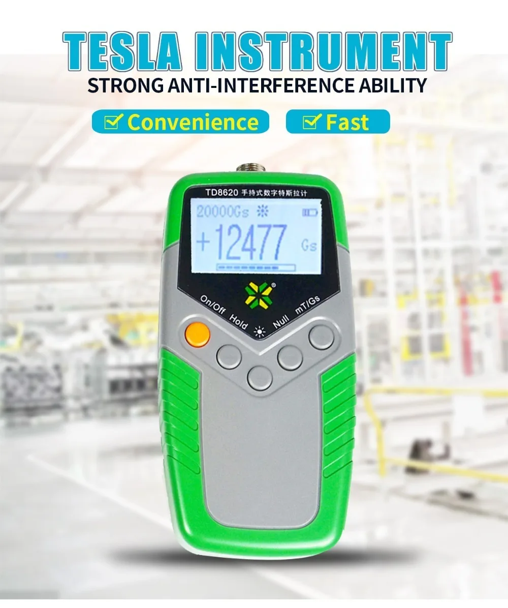 

TD8620 Permanent Magnet Gauss Meter Handheld Digital Tesla Meter Magnetic Flux Meter Surface Magnetic Field Test 5% Accuracy