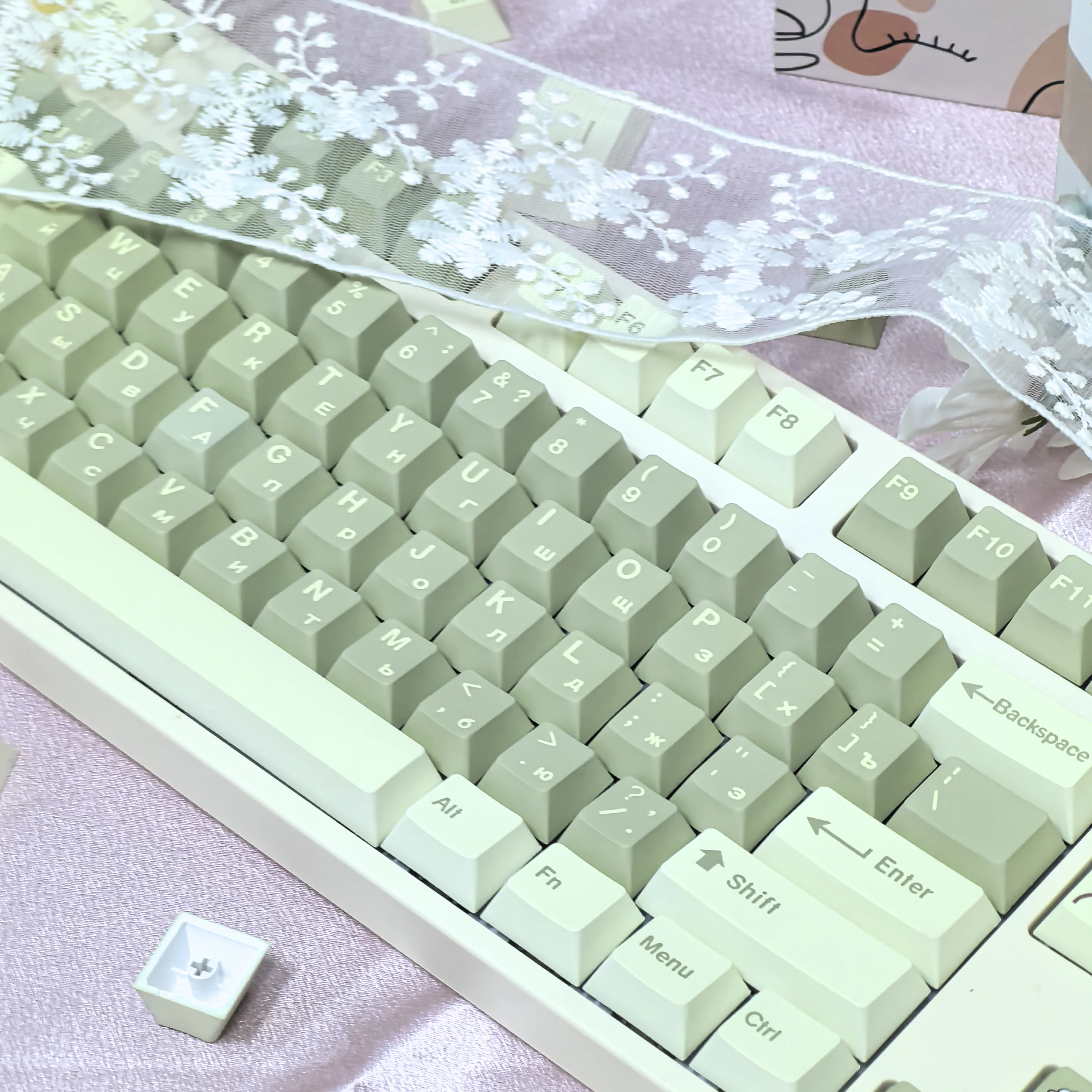 Imagem -02 - Teclado Mecânico Verde Fresco Simples com Chave de Iso Pbt Cherry Faça Você Mesmo Hangul Coreano Inglês Nova Zelândia 133 Chaves