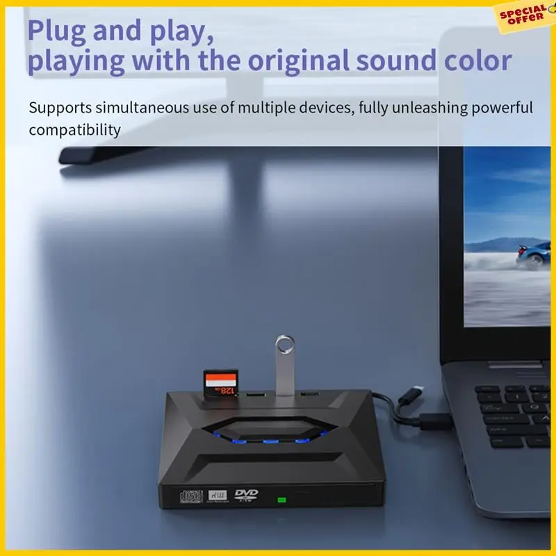 A25P External DVD CD Writer Burner CD And DVD Player Type C/USB3.0 External DVD CD Drive For PC Laptop Windows 11/10/8/7