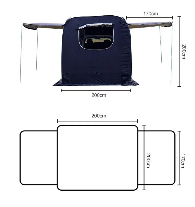 Portable Waterproof Car Rear Tent, Rooftop Trunk Tent, SUV Shade Awning, Outdoor Travel, Self-driving