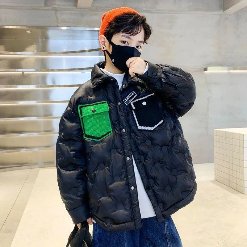 Boys Winter Thickened Cotton Padded Coat Heavy Duty New Design Stylish Hoodless Purple Cotton Jacket for Toddler Big Kids