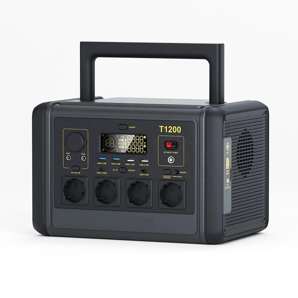 1200W Solar LiFePO4 Portable Power Station T1200 220V EU/Car Camping Emergency Use Pure Sine Wave Large Capacity AC/DC Output