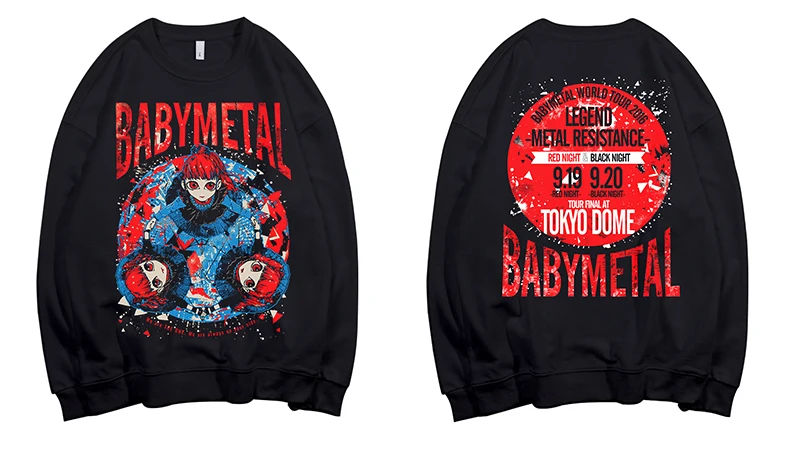 

BABYMETAL Heavy Mental Sweatshirts Pullovers Tops Double Printed Hoodies Harajuku Kawaii Streetwear Clothes