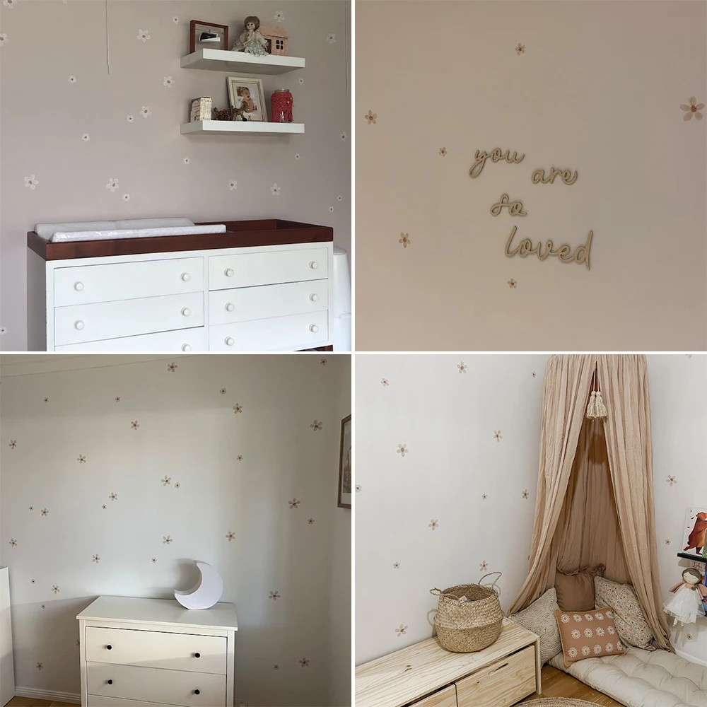 Autocollants muraux Boho pour chambre d\'enfant, fleurs de couleur unie, parfait pour les enfants, décalcomanie murale pour chambre d\'enfant, salon,
