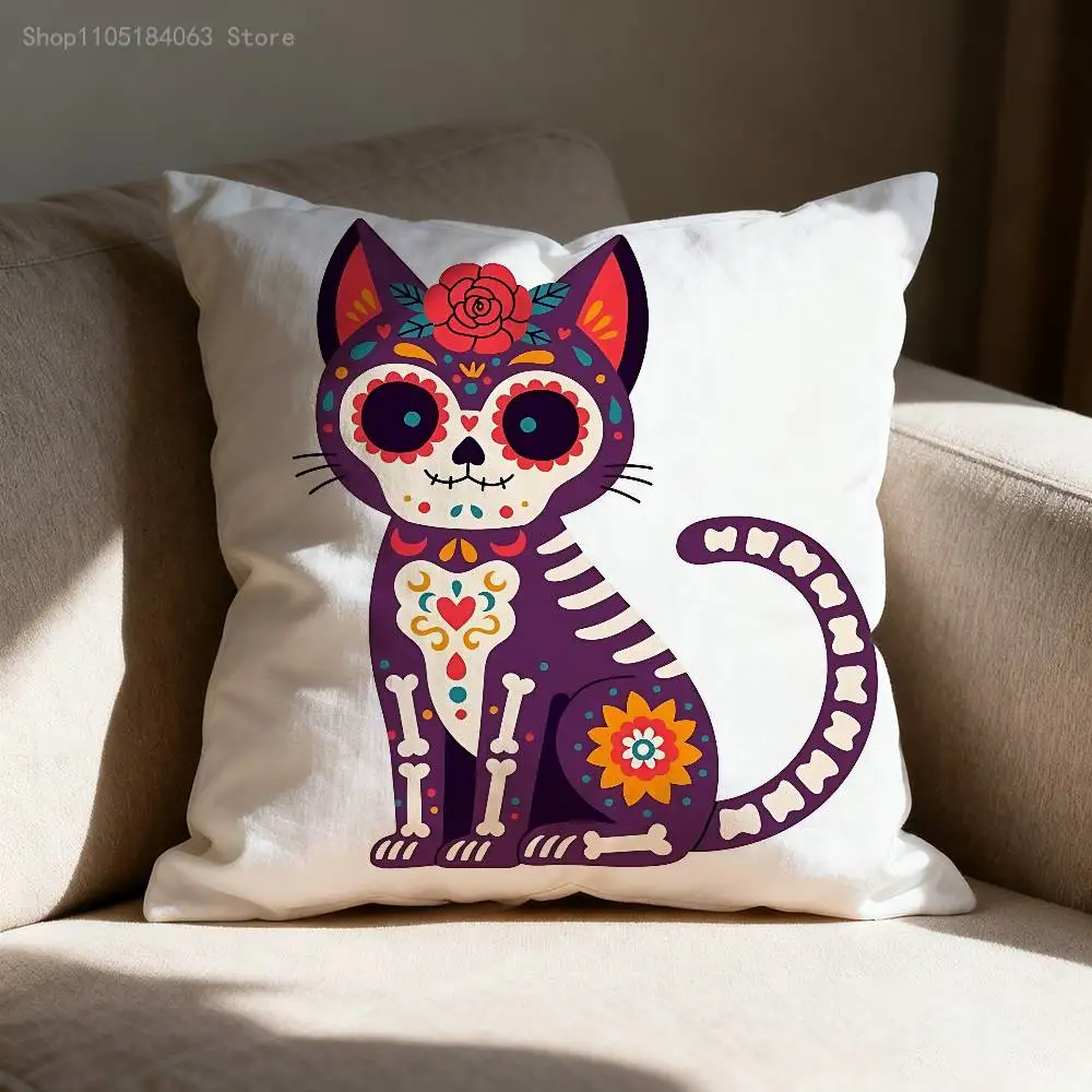 Day of the Dead Sugar Skulls Art Pillow Case For Sofa Decor Car Office Room Printing Cushion Cover Decorations and Protector