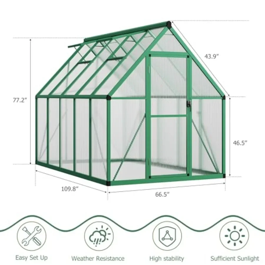 6x9 Feet Outdoor Walk-in Greenhouse Aluminum Frame Polycarbonate Panel