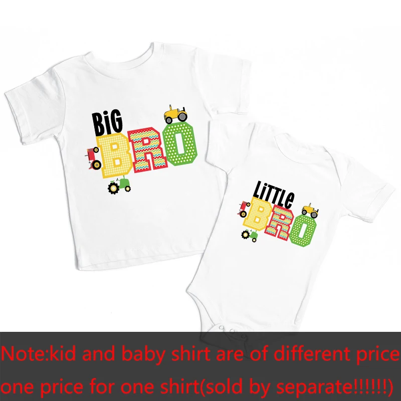 1PC Big Little Brother Siblings Matching T Shirts Dinosaur Truck Airplane Cartoon Boys Newborn Birthday Party Gift Tops Outfits