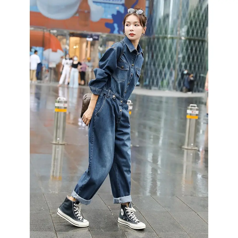 

Винтажные джинсовые комбинезоны CHLENADY для женщин: весенне-осенние, с длинными рукавами, облегающие, молодежные, шикарные, с высокой талией