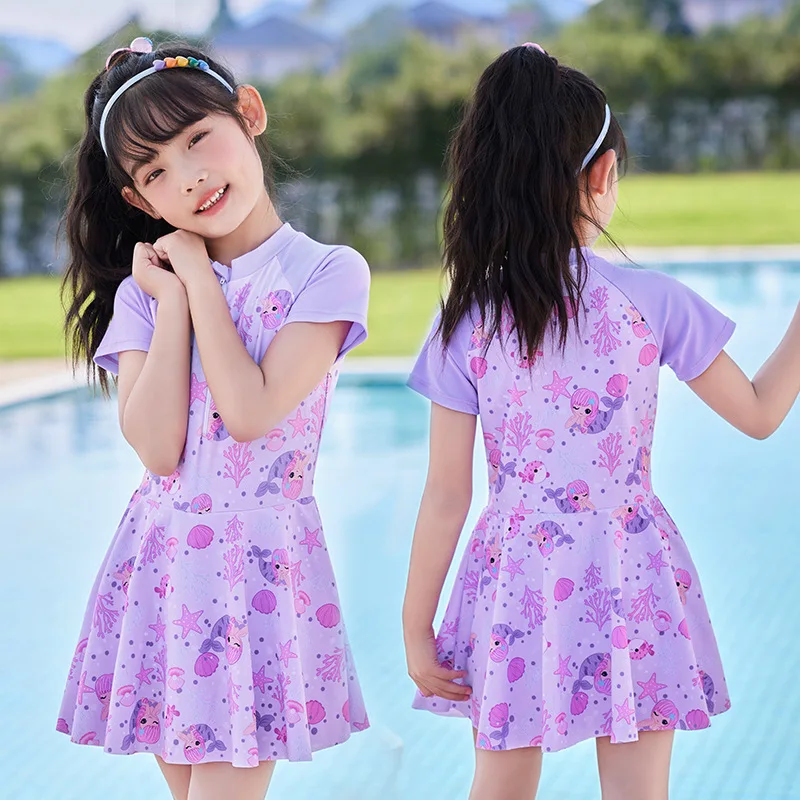 Nuovo costume da bagno intero per bambini Ocean Coral Cartoon Print costume da bagno per bambini Cute Princess Swim Dress Little Fresh Girls costume