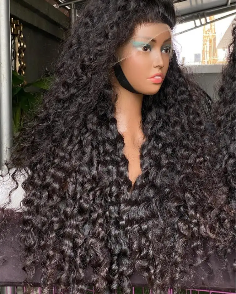 Perruque Lace Front Wig crépue bouclée noire naturelle pour femme, 26 pouces, cheveux de bébé doux, densité 180, préplumée, sans colle, degré de chaleur