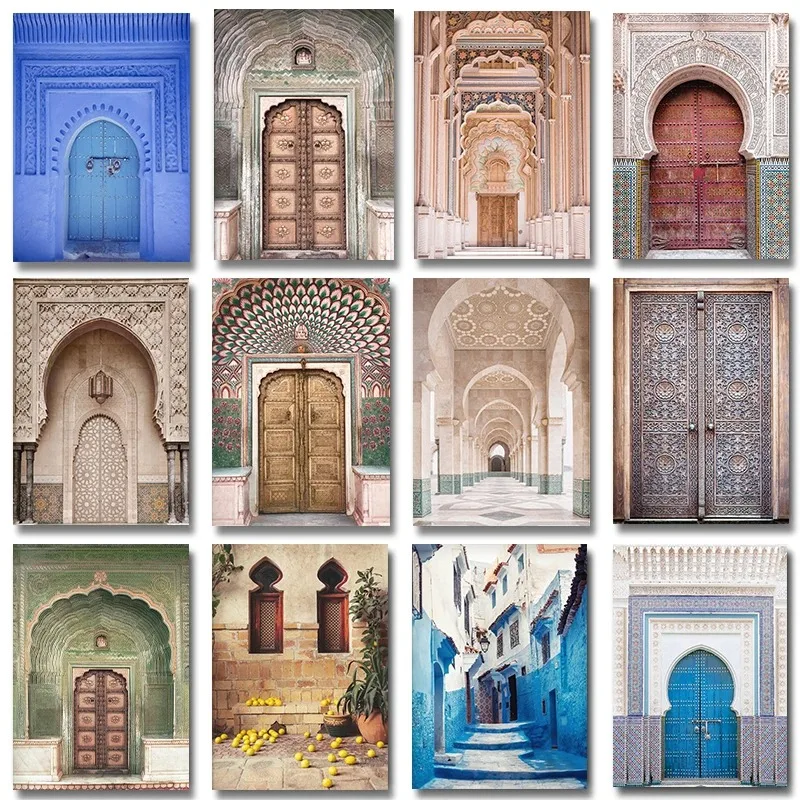 Moroccan Door Indian Door Wall Art Canvas Painting Print Marrakesh Architecture Poster Boho Islamic Wall  Art Picture Home Decor