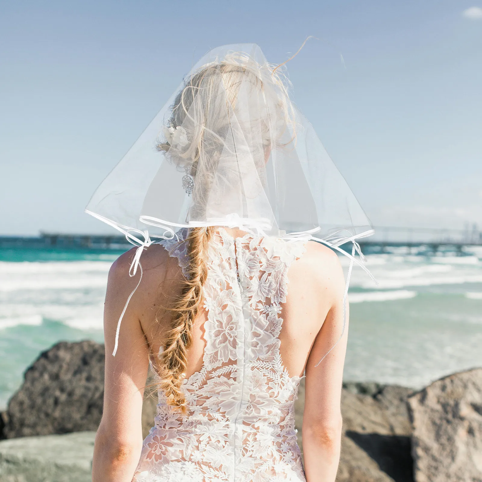 

Короткая свадебная фата для невесты, элегантный аксессуар для волос с бантом, легкий свадебный головной убор для церемоний в церкви, на пляже, в саду