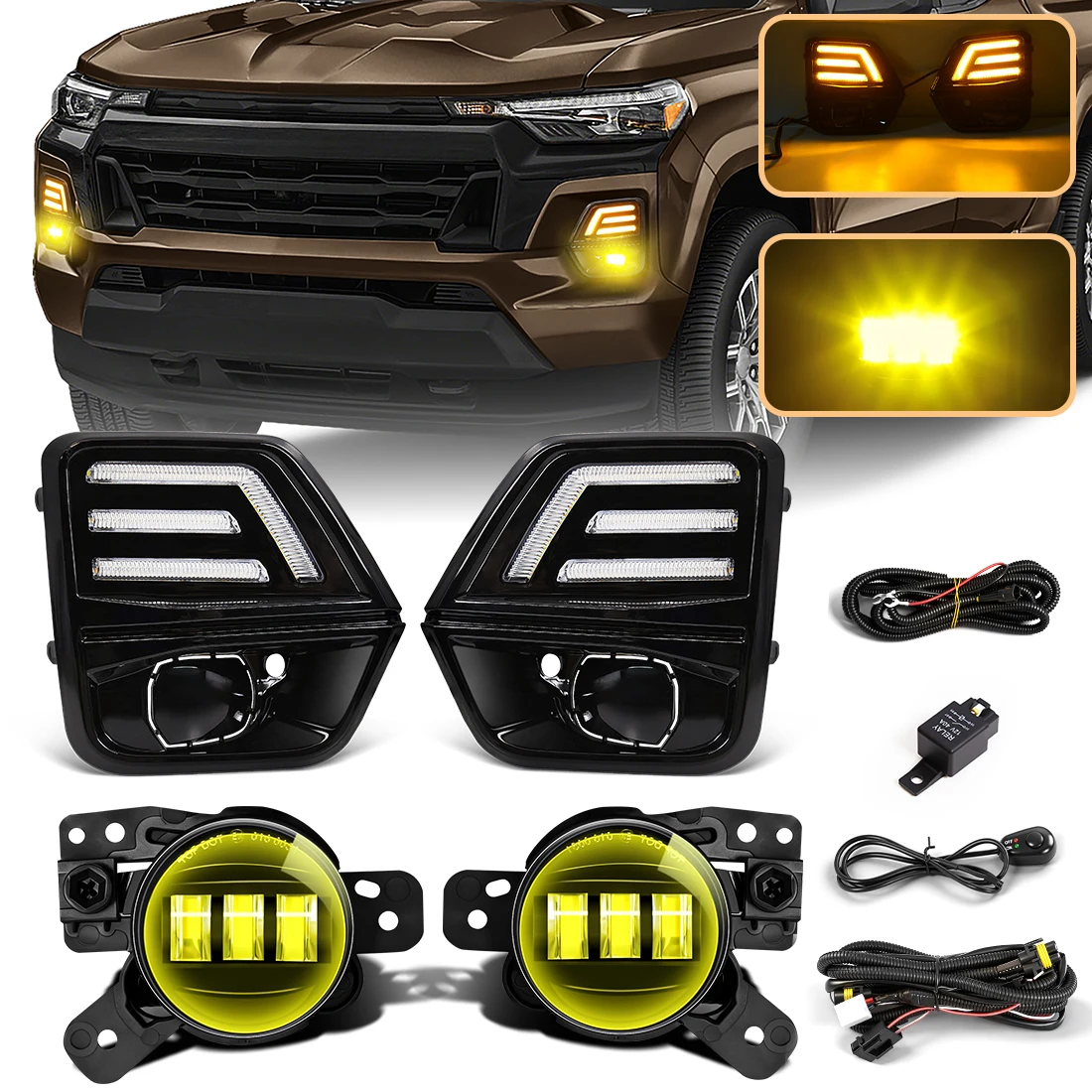 Kit de luces LED DRL antiniebla para Chevrolet Colorado 2023 2024, luces diurnas delanteras, luces antiniebla, luces direccionales, luces de conducción, 12V