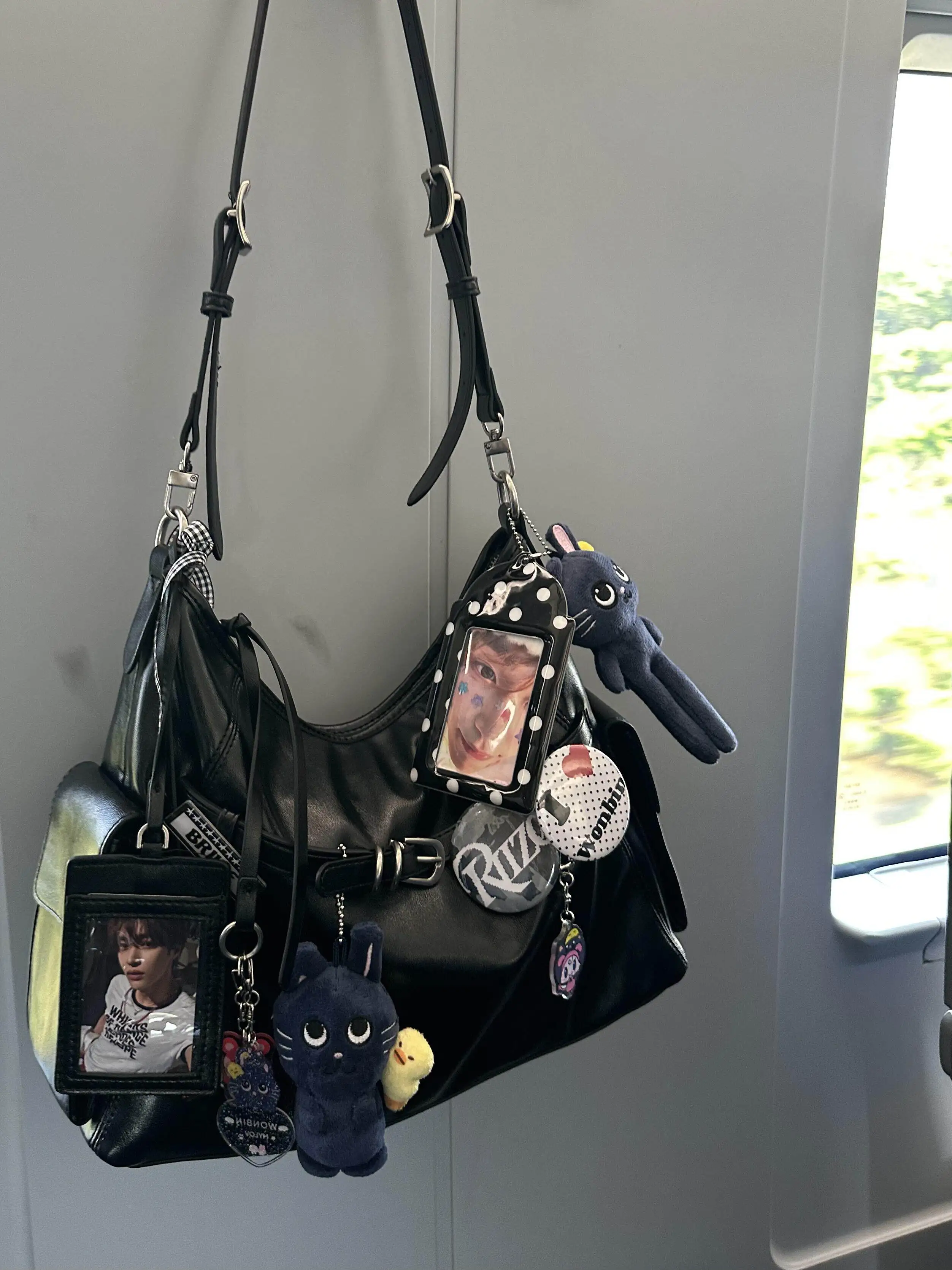 Punk Crossbody Shoulder Bag Lta Bag for Women Clear Window Large Capacity Multi Pocket Adjustable Strap Casual Daily Purse
