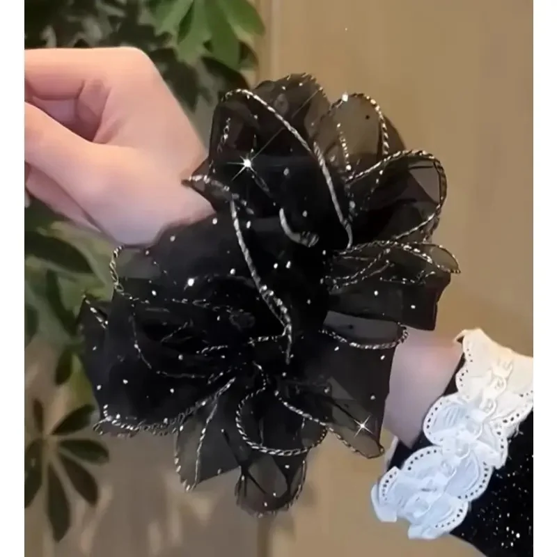 Elegant Bohemian Black Floral Hair Ring with Sparkling Embellishments Birthdays Special Occasions Vintage Style Hair Accessory