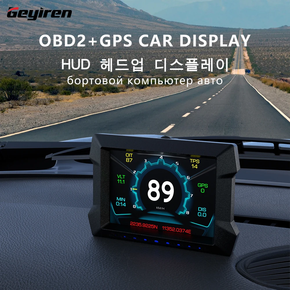 

Geyiren P22 OBD2 HUD Head Up Display Car On Board Computer Digital Display Turbo Pressure Water Temp Oil Consumption Gauge