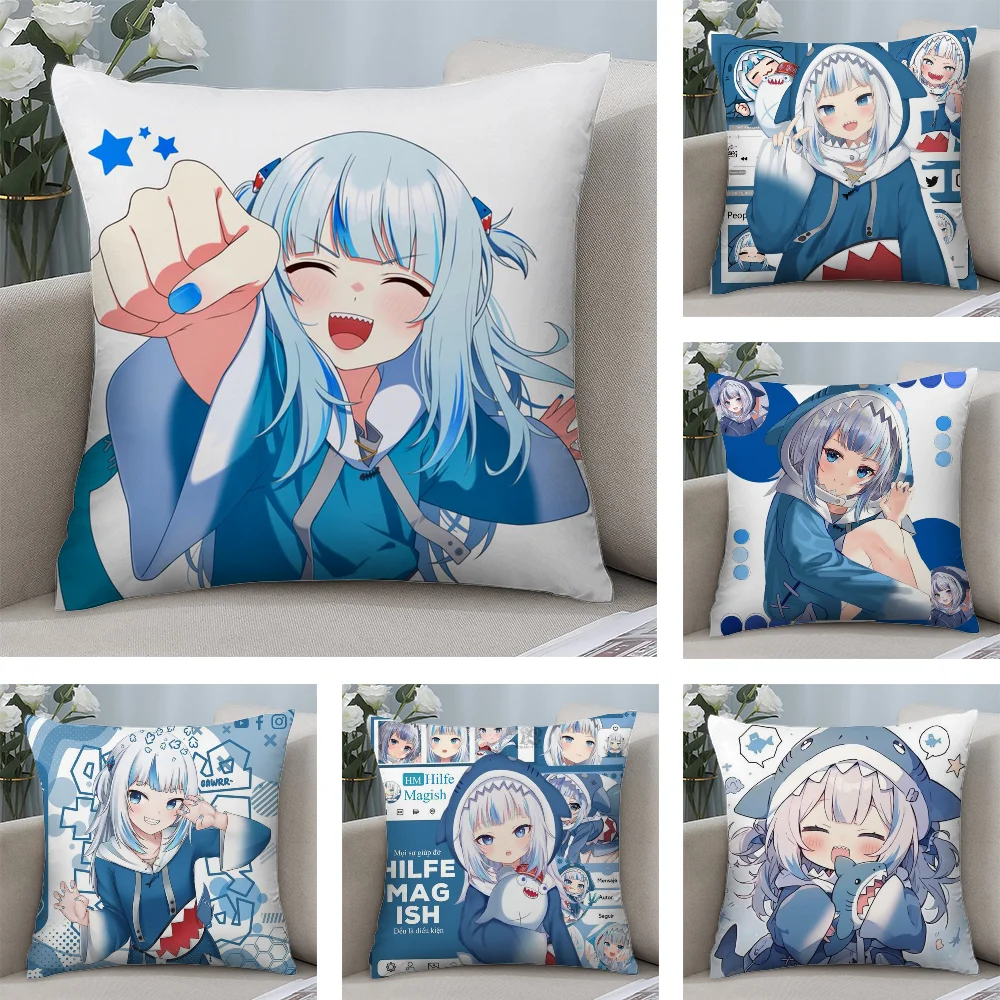 

Cute G-Gawr Gura Pillow Case Plush Fabric Soft Double Sided Print Sofa Cushion Cover Throw Pillow Covers