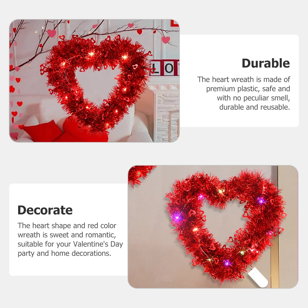 

Heart Shaped Wreath for Valentine's Day Decorative Hanging Ornament Red Romantic Wall Door Window Wedding Party Home Decor