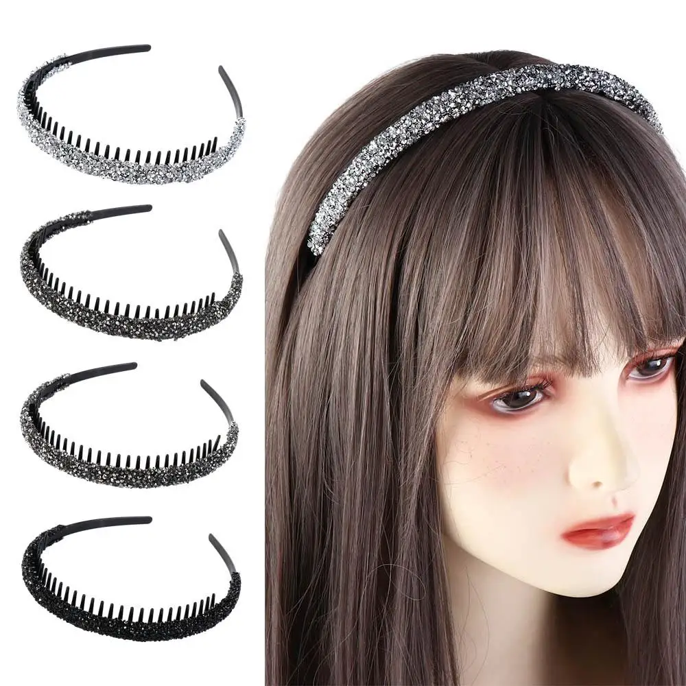 

Vintage Plastic Rhinestone Headband with Toothed Make Up Hairband Face Wash Korean Style Diamond Hair Hoop Female