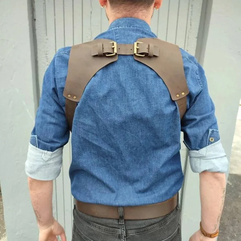 中世スチームパンクレトロレザーサスペンダー男性ショルダーハーネスベルトゴシックパンク胸筋ジーンズストラップブレースコスプレ衣装