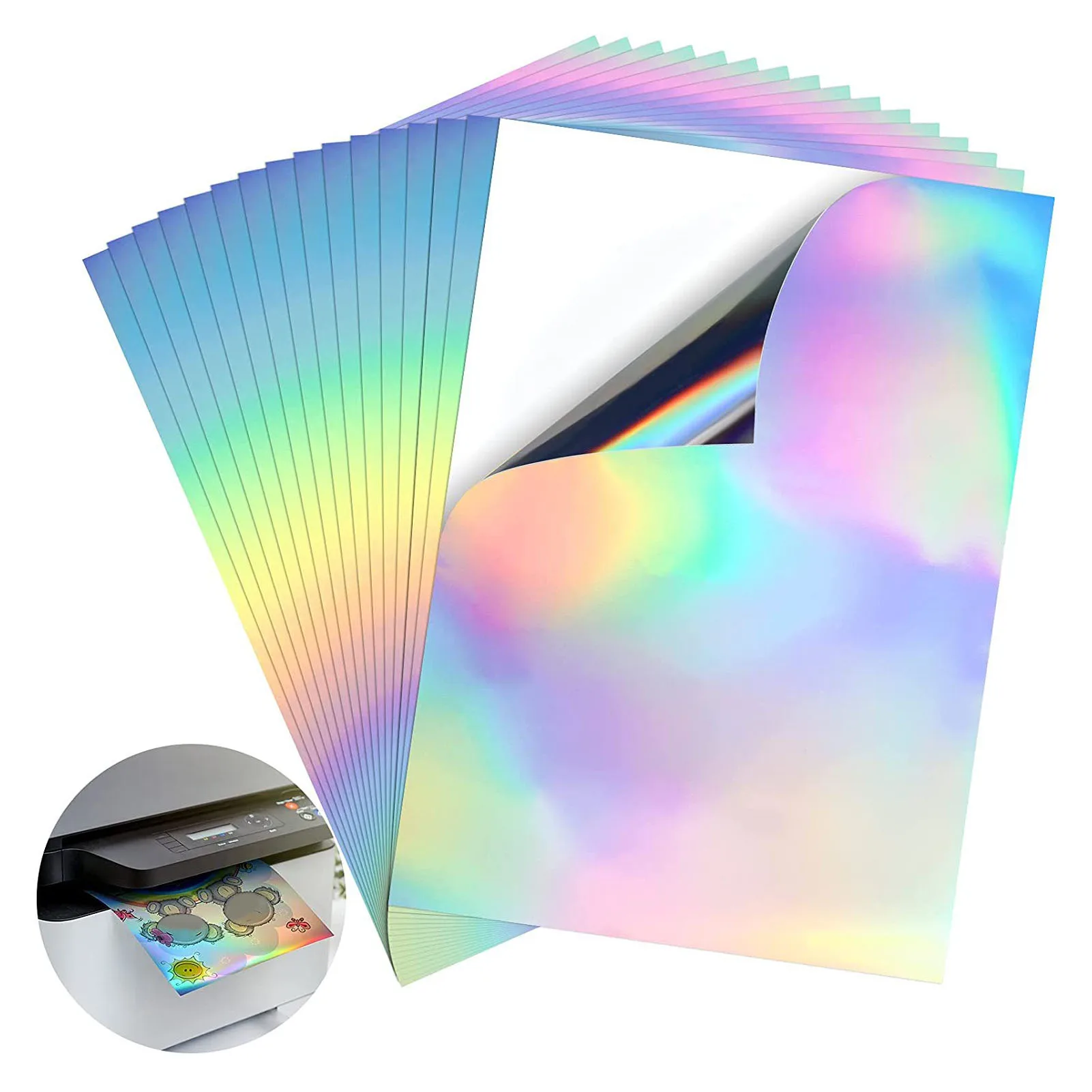 20 Sheets A4 Printable Holographic Sticker Paper Waterproof Fast Dry Scratch Resistance Laser Sticker Paper for Inkjet Printer