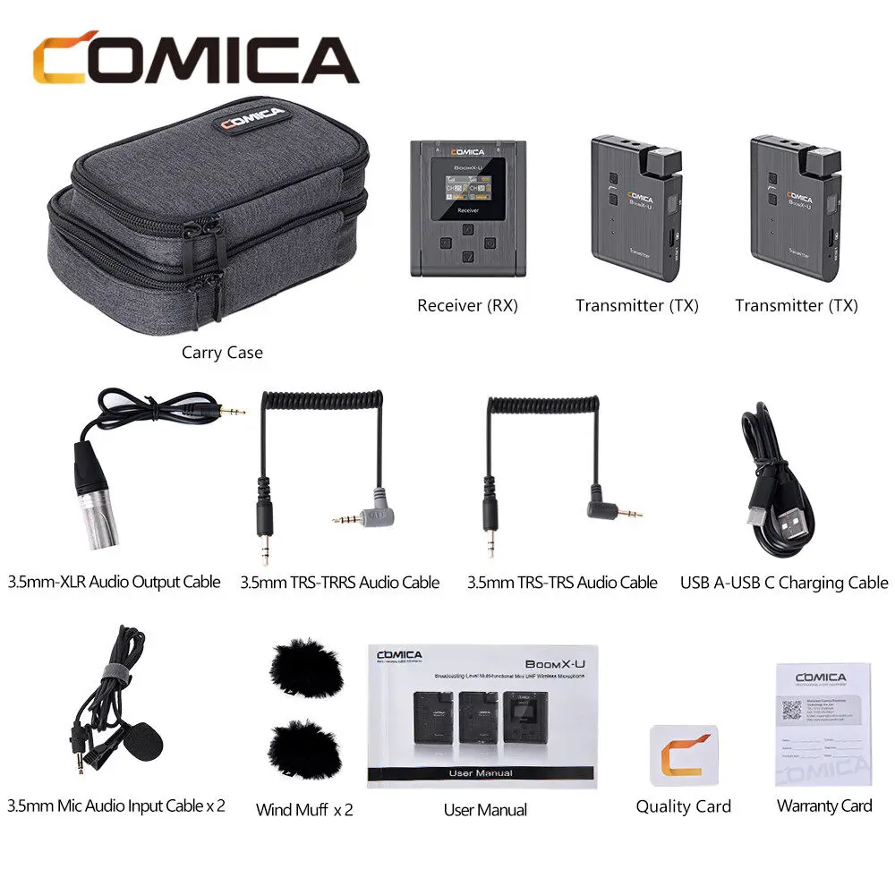 COMICA BoomX-U Broadcasting-level Professional UHF Wireless Microphone Compatible with Cameras, Camcorders, Recorders, Phone