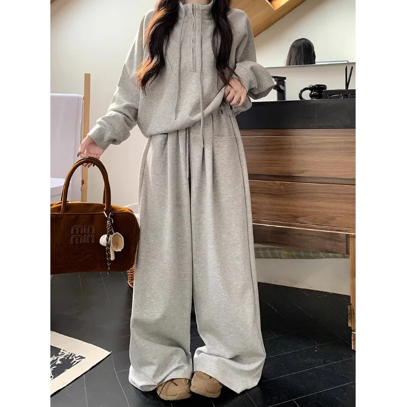 Fashion Sports Suit Women's Spring and Autumn Korean Version Casual Top Slimming High Waist Wide Leg Pants Two-piece Set