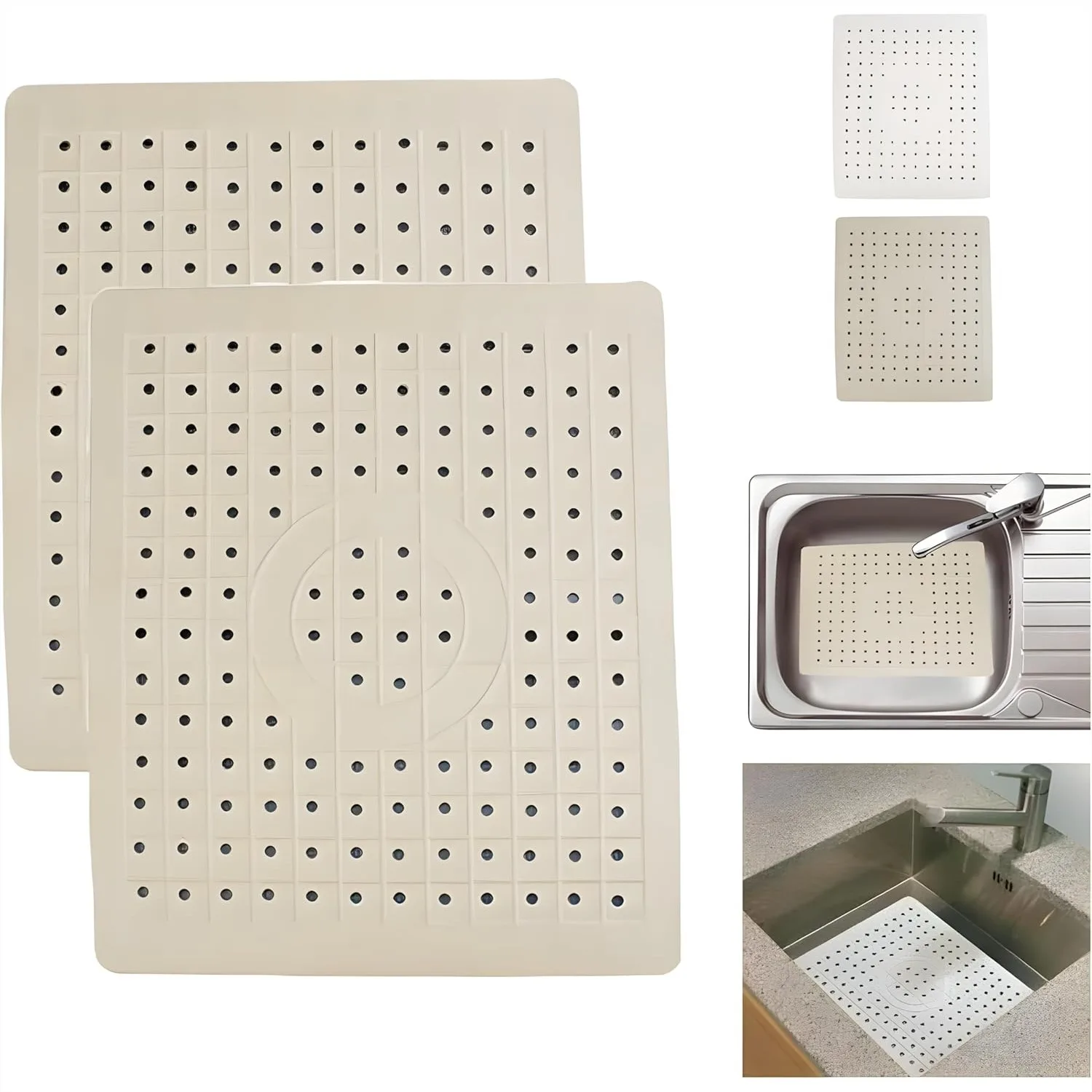 

Kitchen Sink Mat Drain Pad Protector 10x12 inch, 2 Pack Non-Slip Rubber for Dishes and Glassware, Durable Flexible Sink Grid for