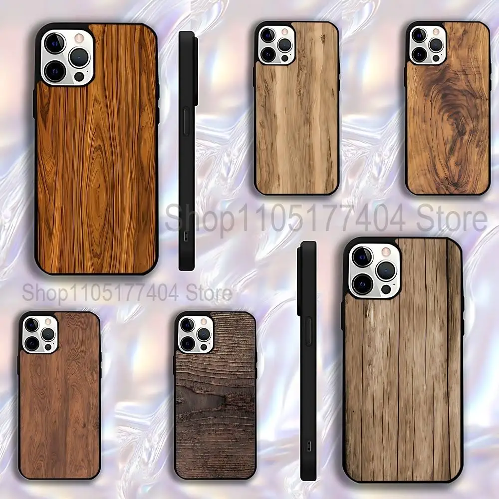 

Natural Warm Wood Phone Case For iPhone 17,16,15,14,13,12,11,Pro,Max,Plus,E,Air,Mini Protective Black Cover