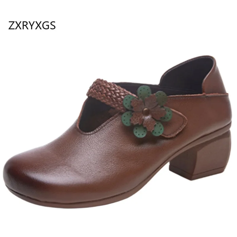 

ZXRYXGS High-end Top Cowhide Flowers Women Mid Heel Pumps Banquet Wedding Shoes Fashion Elegant Comfort Real Leather Shoes 2026