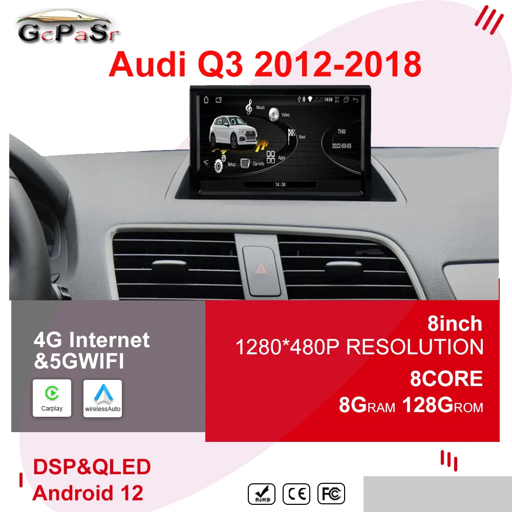 

8 Inch Android Touch Screen Car Stereo For Audi Q3 2012-2018 BT WIFI SIM GPS Navigation Wirless Carplay Auto Multimedia Player