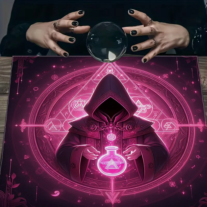 1pc 2D Flat Neon Pink Alchemist Tarot Tablecloth Mystical Aura Design for Rituals Home Decor Party Gift  table cloth 75x75cm