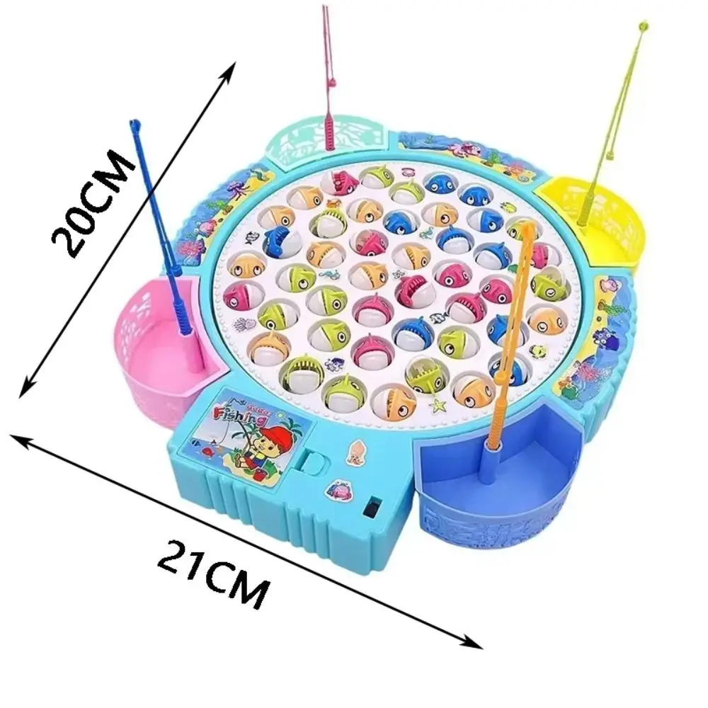 Kreatives Kunststoff-Angelspielzeug, blau, rosa, 15 Fische, 4 Ruten, Angelscheibe, magnetischer elektrischer Spin mit Musikspielzeug, Geschenk