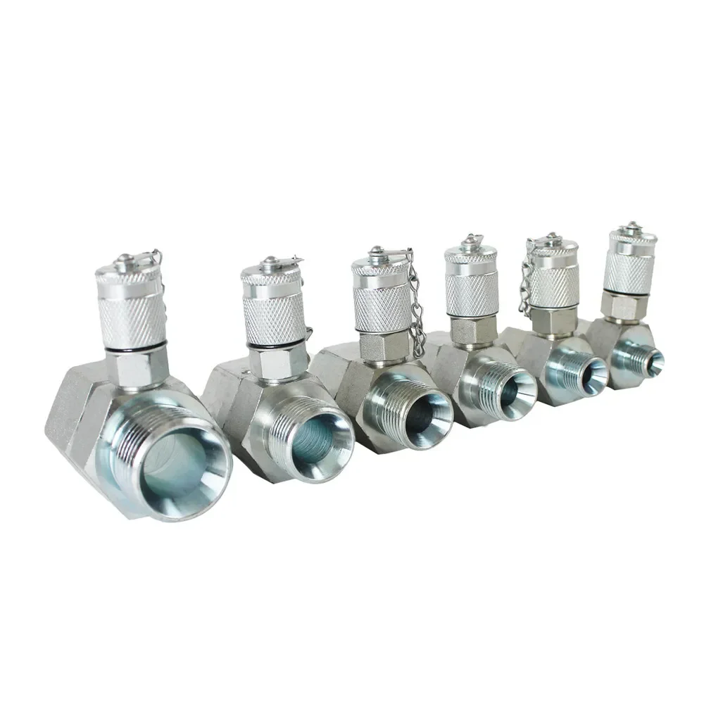 BSPP 6 Pack Hydraulic Swivel Run Tees Tester Coupling Point Set Tee Connectors for Excavator Construction Heavy Duty Machinery