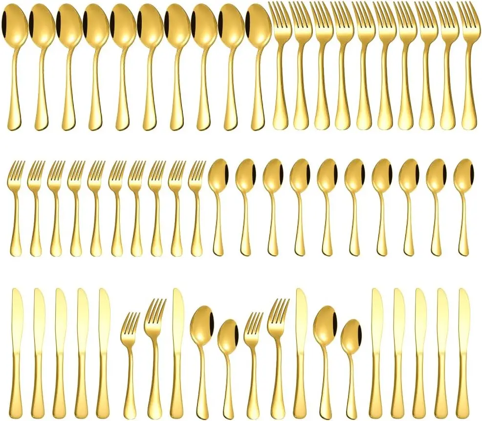 

60-Piece Gold Stainless Steel Flatware Set for 12, Includes Spoons Forks Knives for Home Restaurant Dining