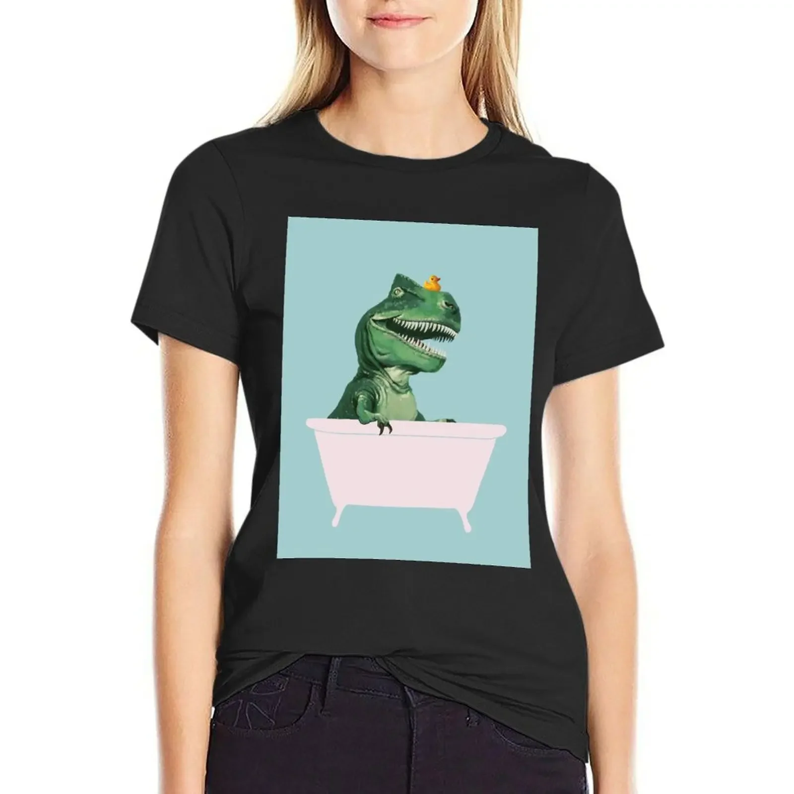 

Playful T-Rex in Bathtub in Green T-shirt graphics vintage clothes tight shirts for Women