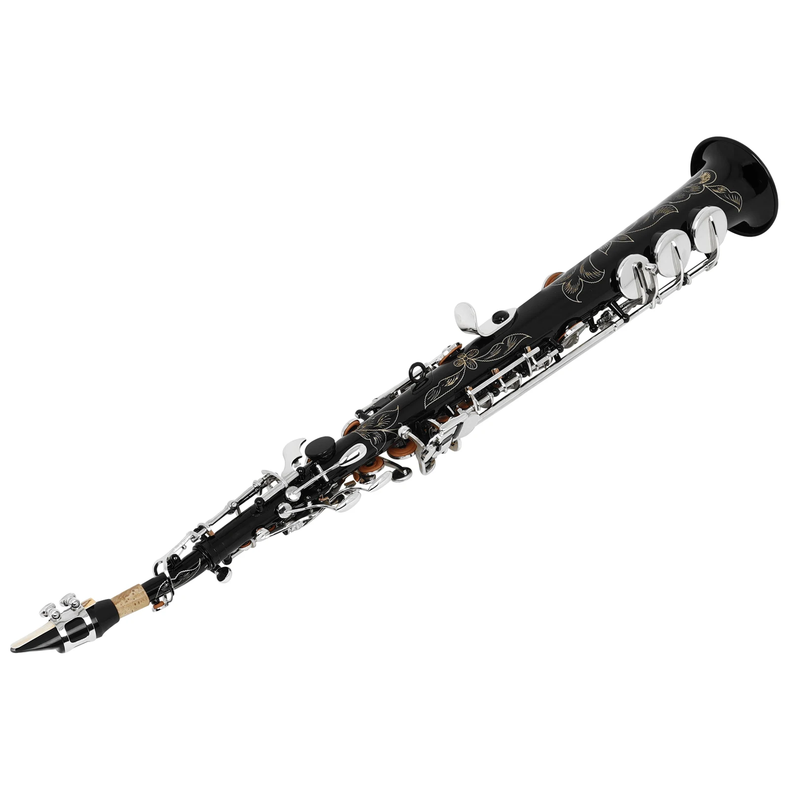 SLADE Soprano Saxophone Standard Bb Straight Soprano Saxophone Brass Black Body Carved White Shell Keys Sax with Strap Gloves