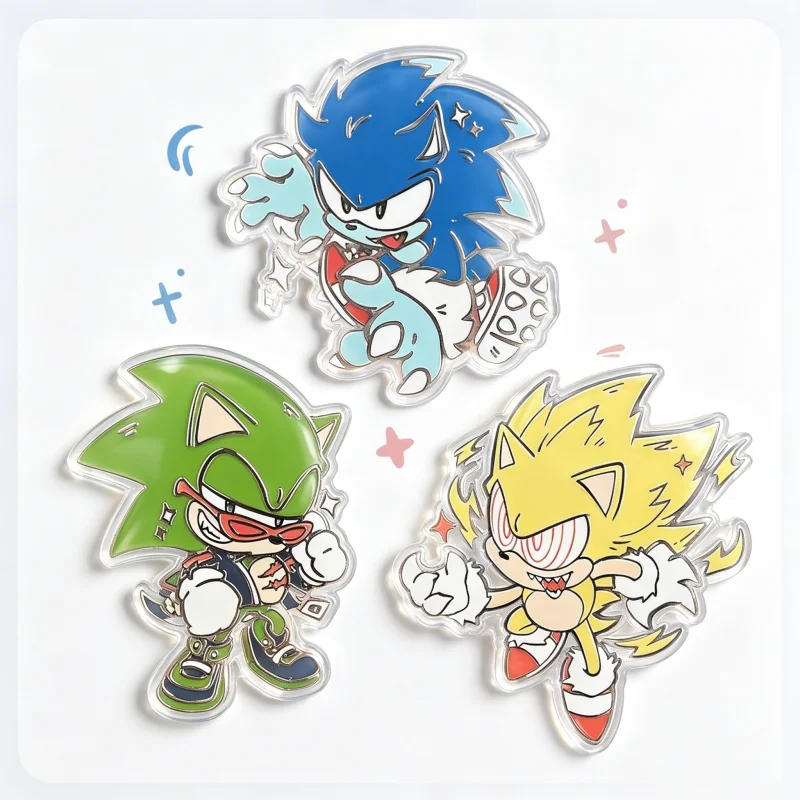 Set de Broches Acrílicos de Sonic the Hedgehog – Pins Chibi de Werehog, Scourge y Fleetway Super Sonic para Decoración de Bolsos y Chaquetas, Mercancía de Anime y Videojuegos