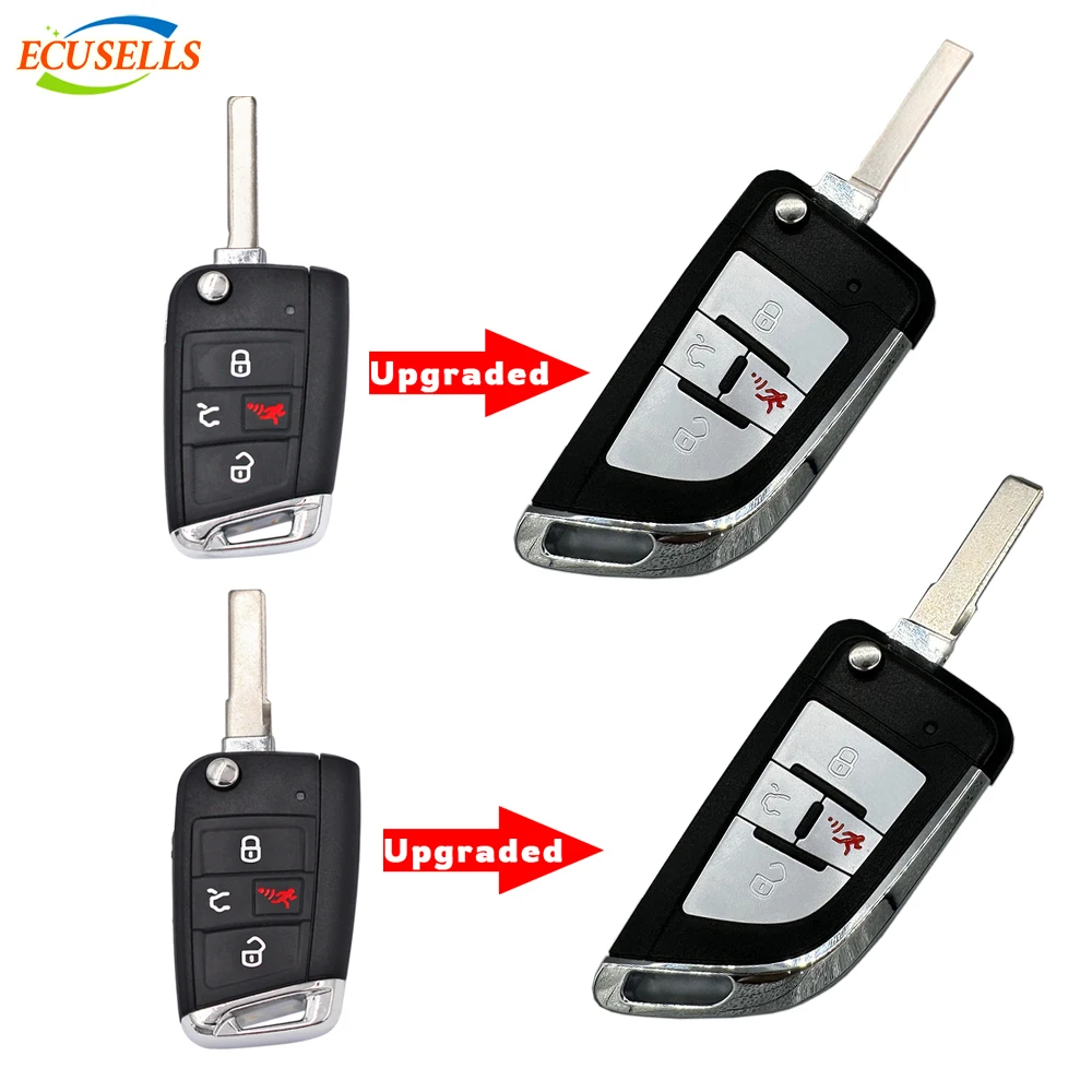 Ecusells modificado 4 botones carcasa de llave remota inteligente Fob para VW Golf GTI Jetta Tiguan 2015-2020 con hoja HU66 o HU162