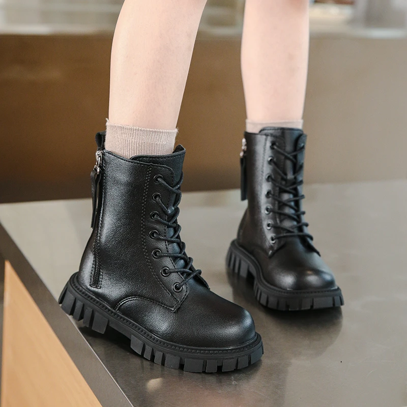 Modieuze nieuwe comfortabele ronde neus dikke zolen rijlaarzen populair in de herfst winter lief meisje babysport halflange laarzen
