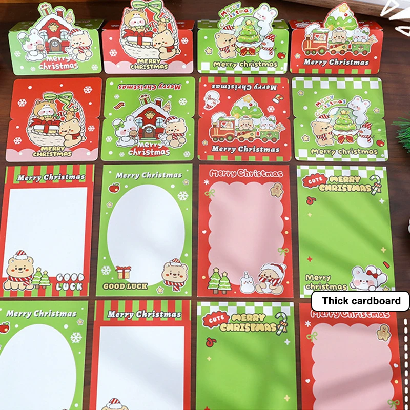 10Pcs Christmas Greeting Card Photo Folding Card DIY Packing Material Card Message Fixed Board Photo Card Collection Sleeves