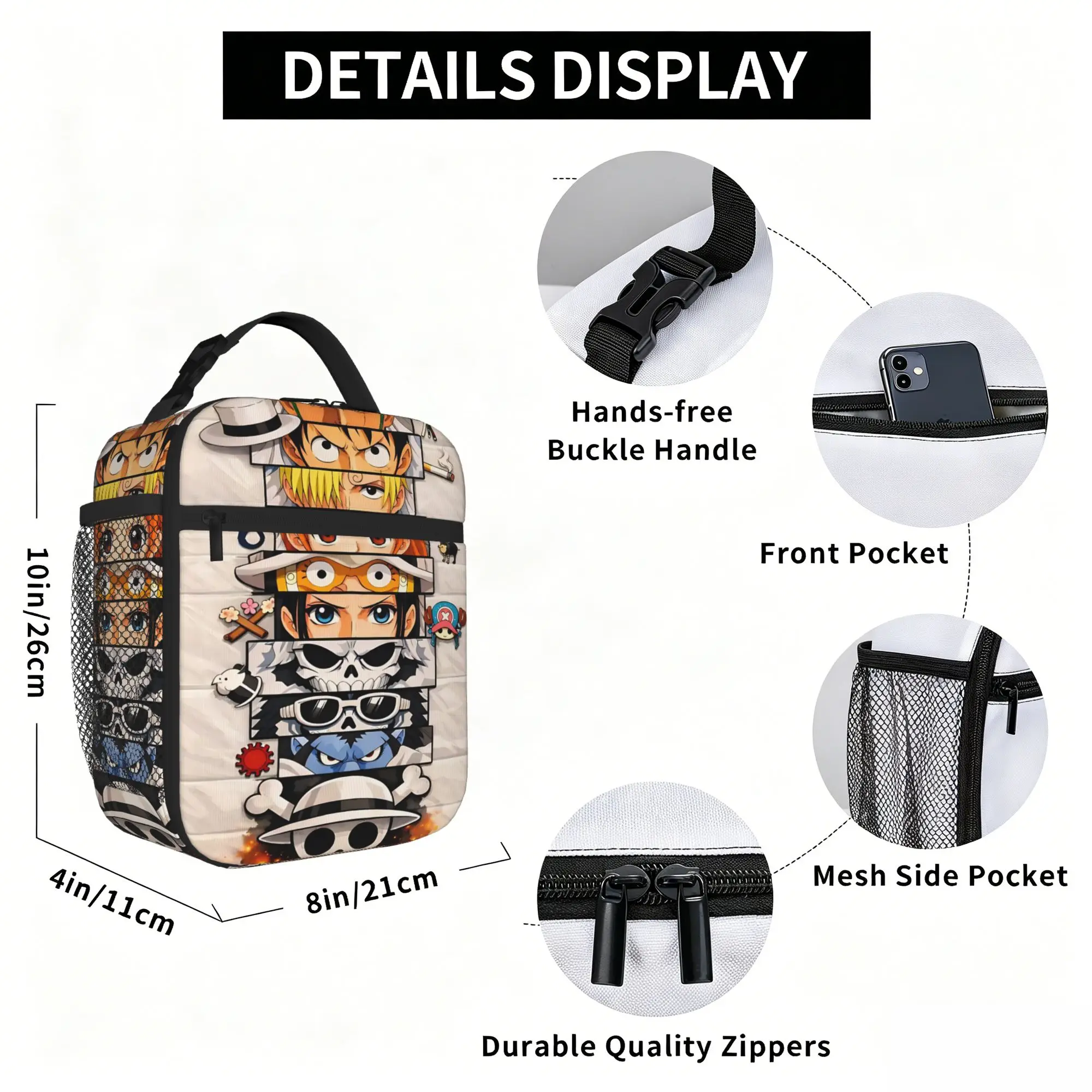 1 Piece Portable Lunch Container Straw Hat Crew Eyes  Zipper Closure Durable Pocket O-One Piece  For Lunch Lunch Box Bag view 5