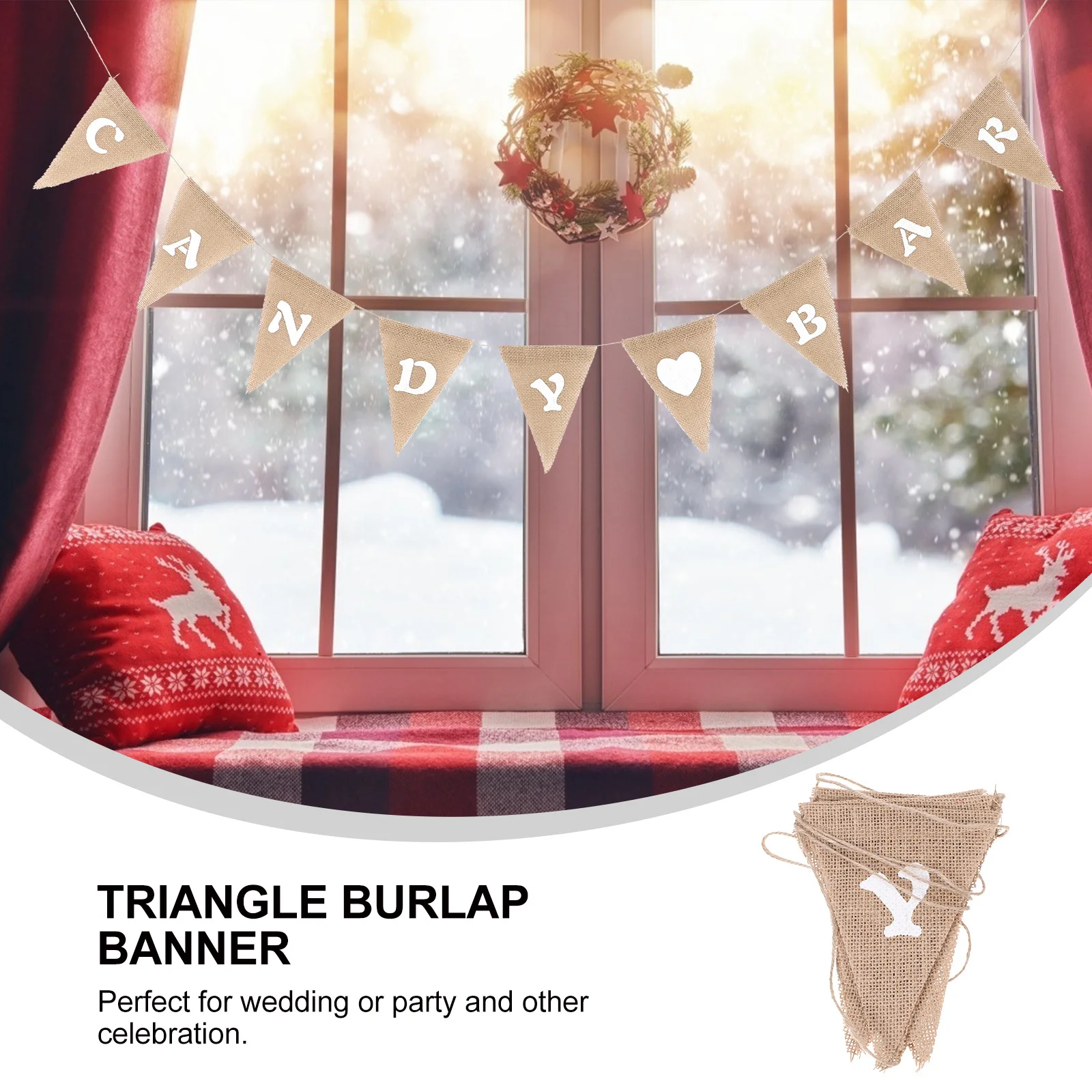 

9 Pcs Hessian Fabric Burlap Party Banner Wedding Triangle Decoration Bunting CANDY BAR