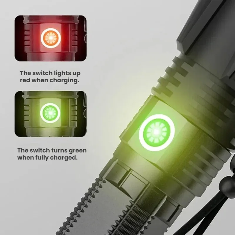 High-power P90 LED Flashlight TYPE-C Rechargeable Zoom Spotlight Waterproof Torch for Outdoor Camping and Hunting view 5