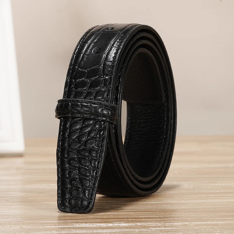 3.5cm Headless Pattern Cattle Leather Belt  Headless Buckle Pin Buckle Men\'s Belt Strap