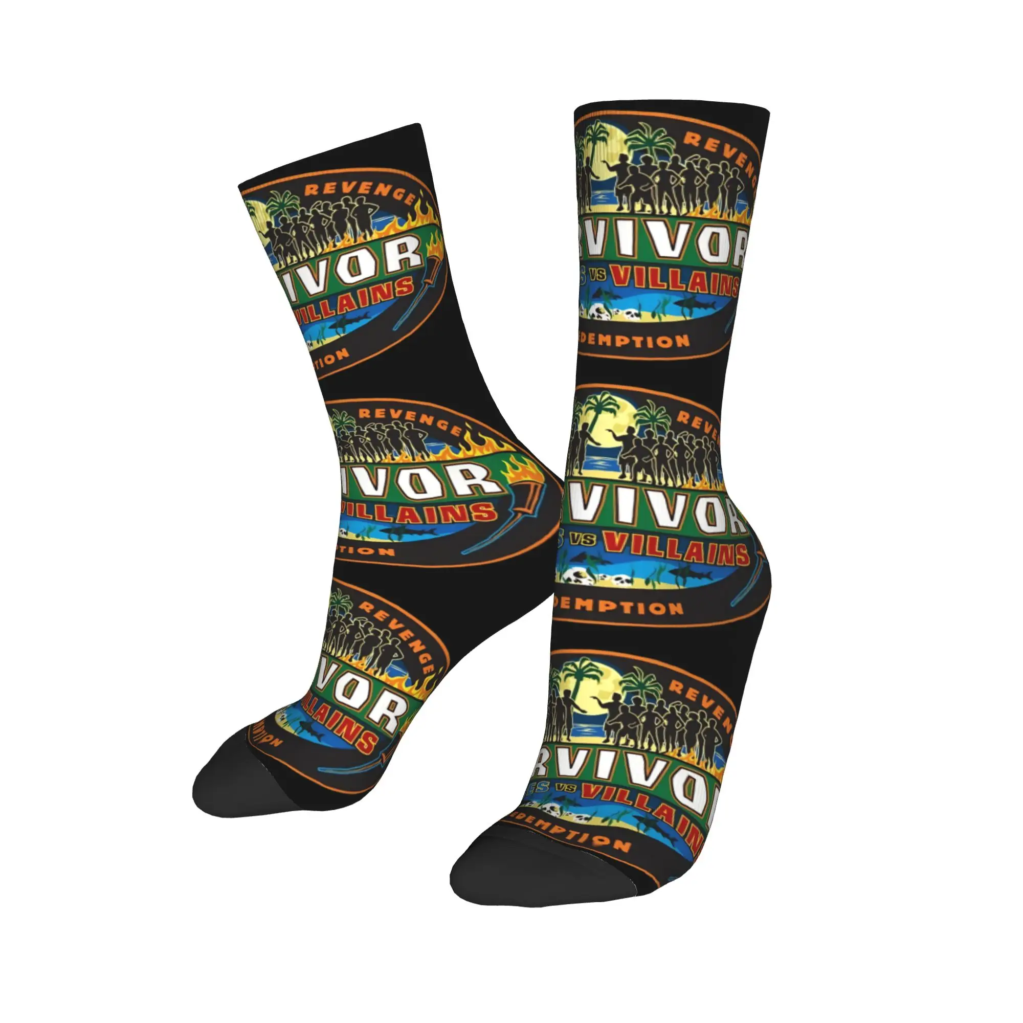 

Cool Adventure Game TV Show Survivor Soccer Socks Heroes vs. Villains Polyester Middle Tube Socks for Women Men Non-slip,