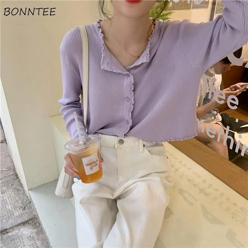 

Solid Cardigan Women Gentle All-match Leisure Slim Trendy Teenagers Crop Top Candy Color Sun-proof Knitwear Comfort Ulzzang Chic