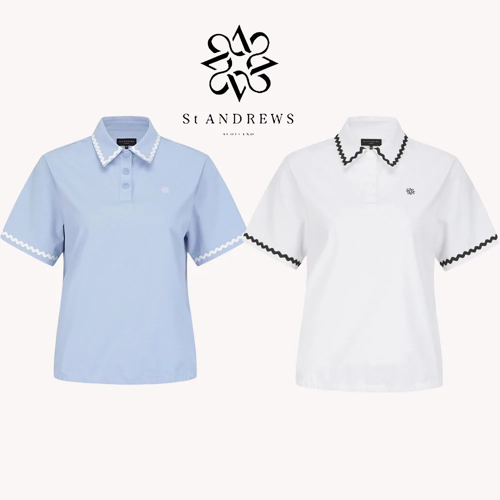 ST ANDREWS 2024 New Women's Golf Clothing Book Versatile Lace Sports Quick-Drying Lapel Short Sleeve Top Polo shirt