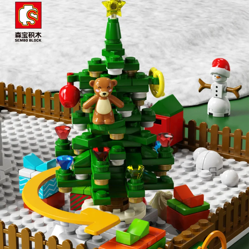 SEMBO-décennie s de construction de maison de Noël pour enfants, cadeau de bonhomme de neige, wapiti, cerf, père Noël, décoration de Noël, assemblage de briques, jouets de bricolage