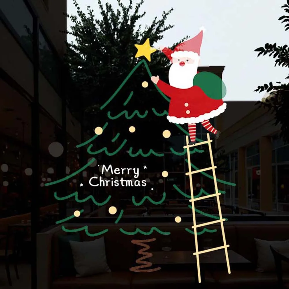 

Colorful Santa Claus Stickers Christmas Tree Anti-collision Glass Electrostatic Film Over Size Waterproof PVC Festival Stickers